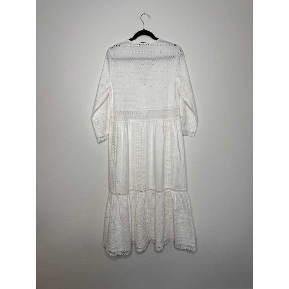 Zara White 100% Cotton Eyelet Dress Ruffle Embroidery Cottagecore Boho XS - Picture 4 of 10